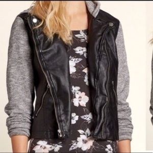 Hollister Leather Jacket w/ Gray Knot Sleeves